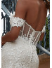 Beaded Sweetheart Neck Ivory Lace Tulle Open Back Wedding Dress